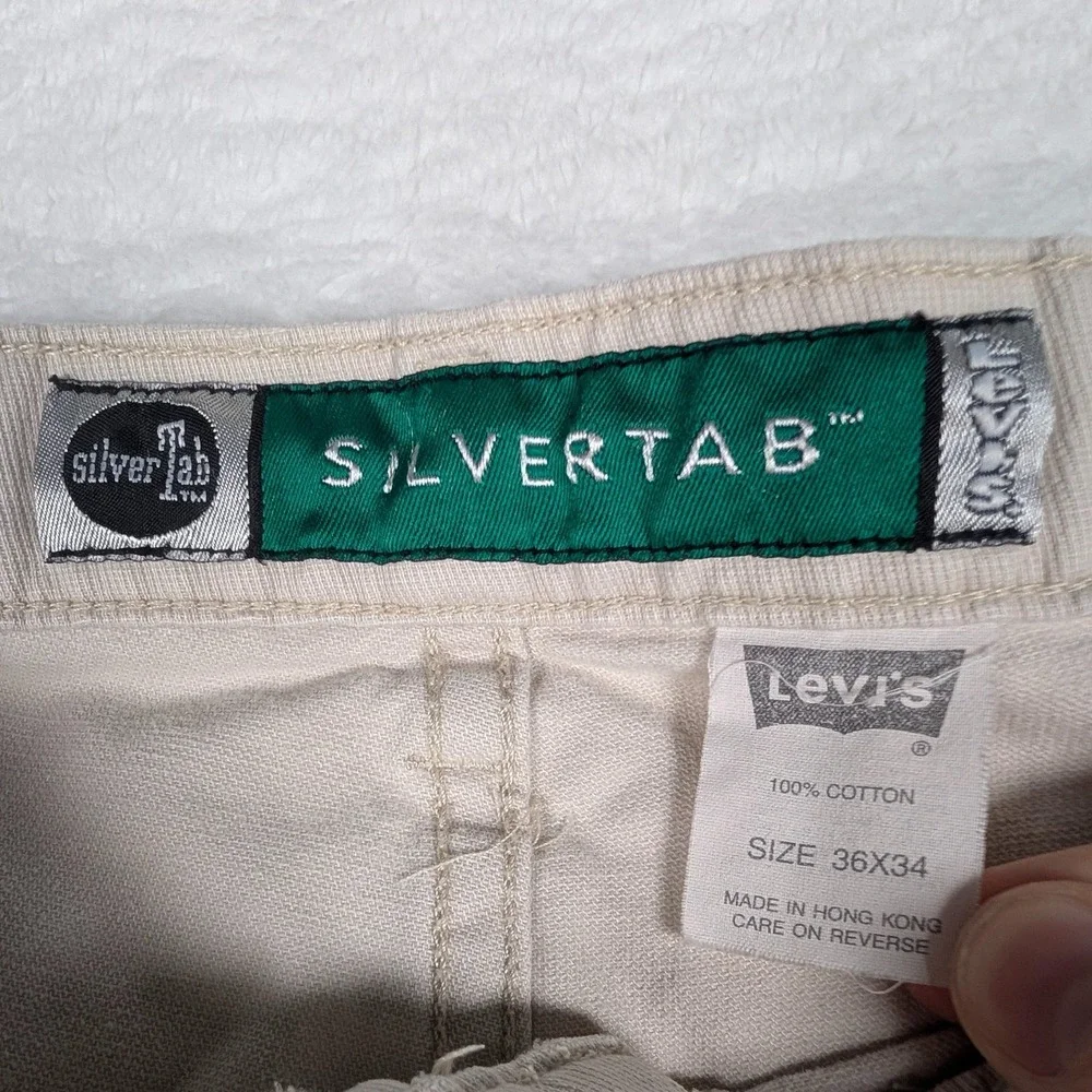 Vintage Levi's Silvertab Cargo Pants Mens 36x34 Khaki Baggy Wide Leg Skater‎ Y2K